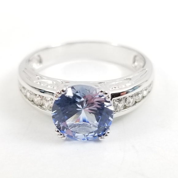 Platinum & Sterling Diamonique Blue Ring - Picture 3 of 7